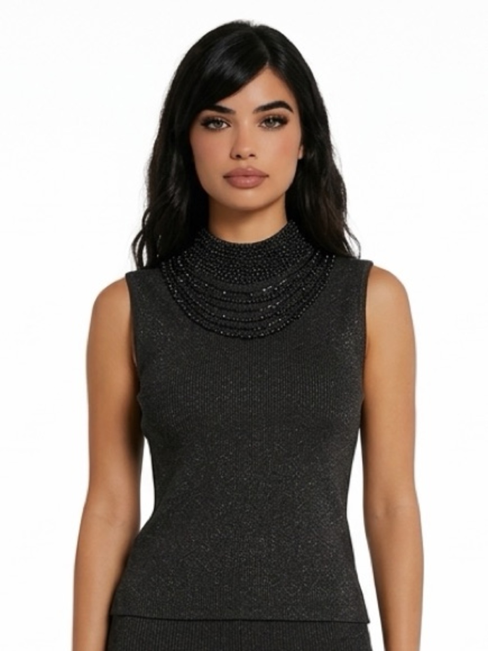 Grace Elements Women's XL‎ Black Sleeveless Beaded High Neck sweater - Picture 1 of 6